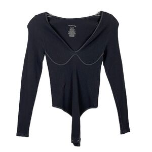 Free People XS Small Meg V Neck Long Sleeve Bodysuit Ribbed Gray